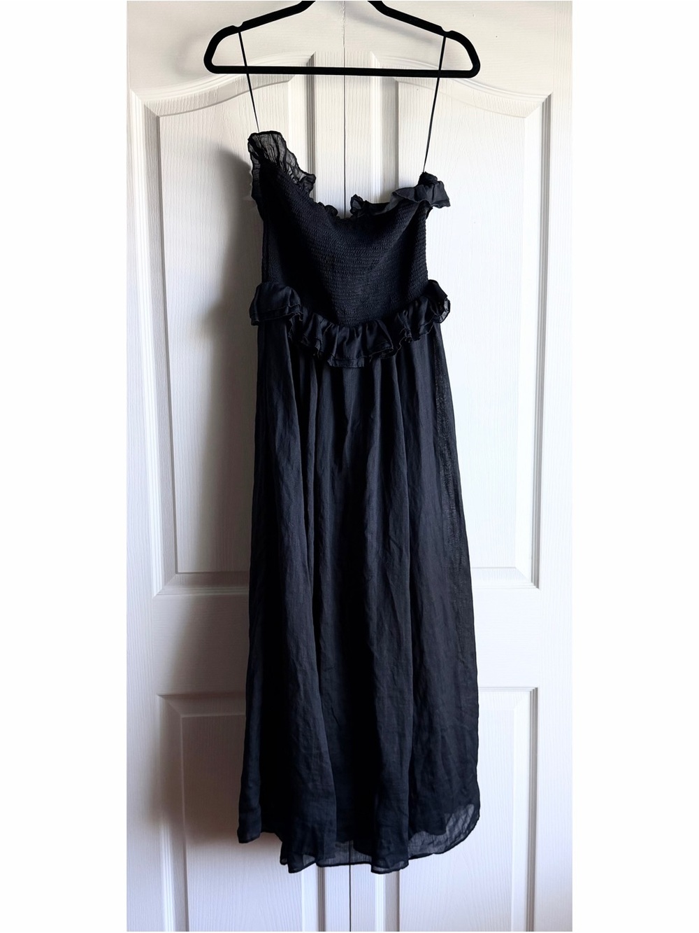 J.CREW Ruffle Smocked Strapless Ravenna Ramie Maxi Dress - Picture 5 of 8